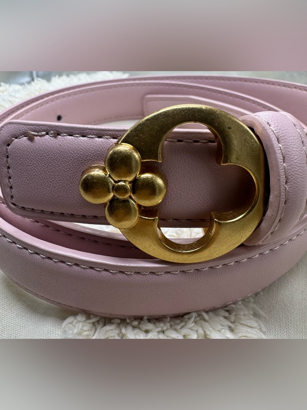 Blush Pink Belt with Gold Floral Statement Buckle